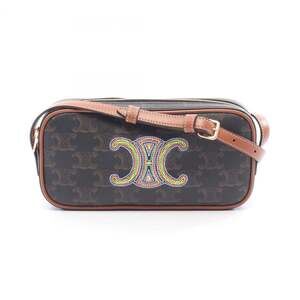 Celine Triomphe Mini Camera Bag, Shoulder Coated Canvas and Leather, Women's,...